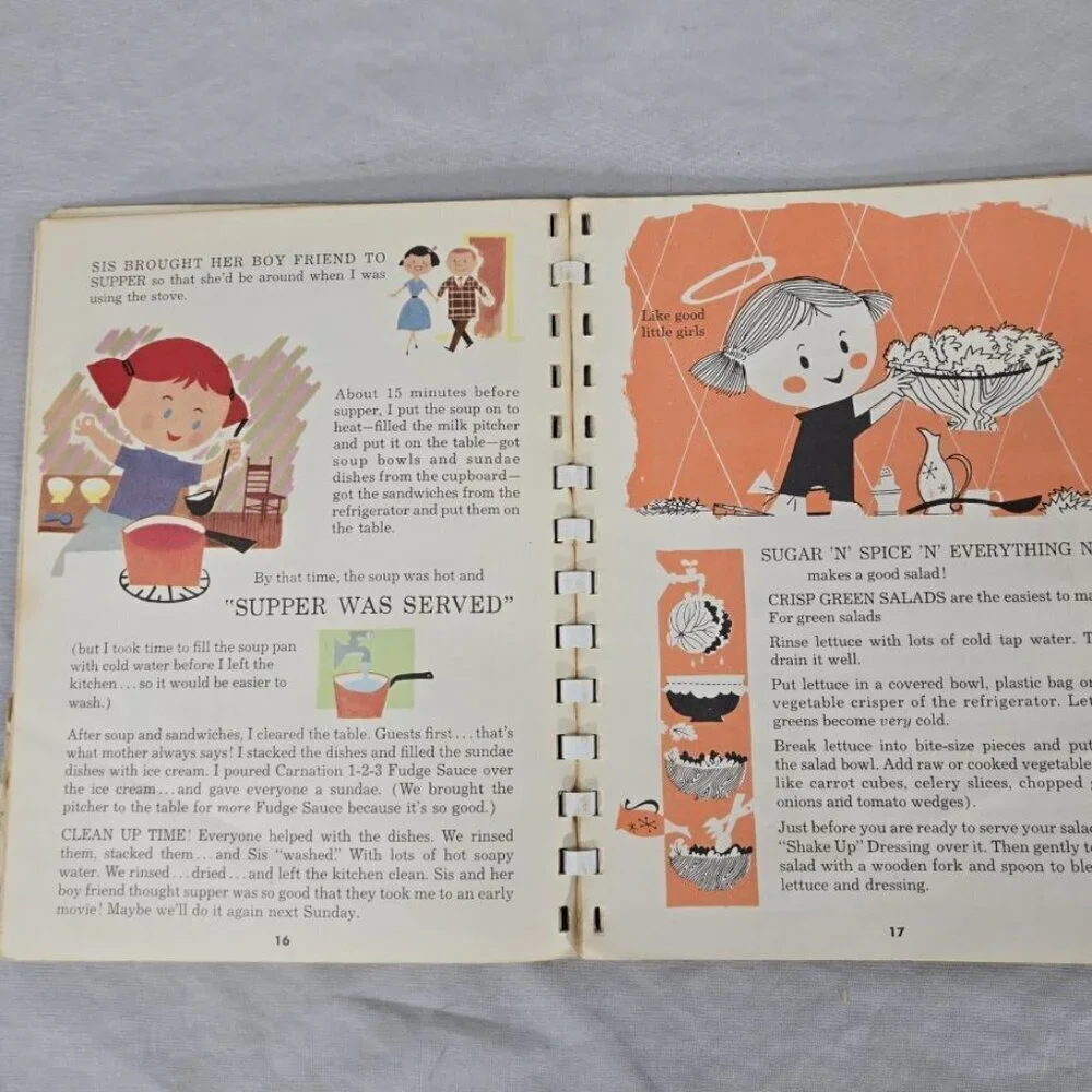 VTG Children's Fun to Cook Book Carnation Company Spiral Bound 1955 Margie Blake